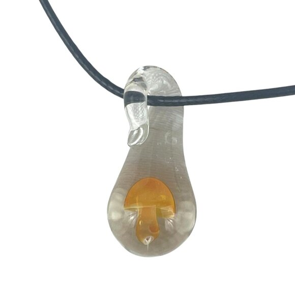 Glass Mushroom Pendant Necklace With Black Cord & Adjustable Chain Whimsical - Picture 5 of 6
